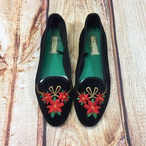 ❤️SOLD❤Jingle Belles velour flats poinsettia